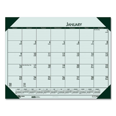 EcoTones Recycled Monthly Desk Pad Calendar, 22 x 17, Green-Tint/Woodland Green Sheets/Corners, 12-Month (Jan to Dec): 2024
